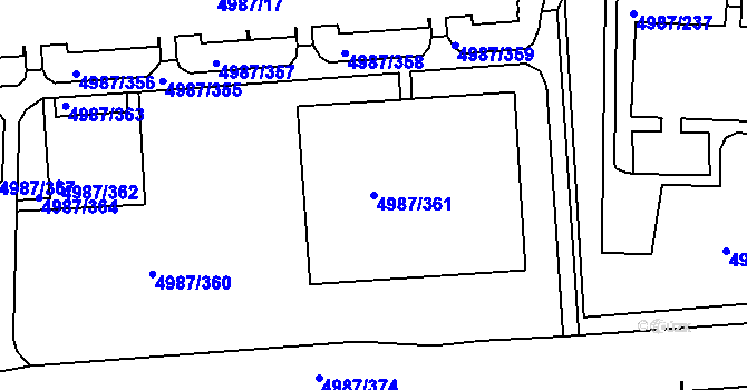 Parcela st. 4987/361 v KÚ Louny, Katastrální mapa