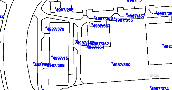 Parcela st. 4987/364 v KÚ Louny, Katastrální mapa