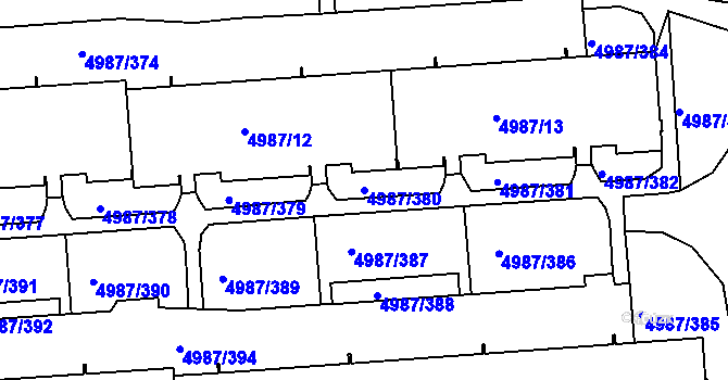 Parcela st. 4987/380 v KÚ Louny, Katastrální mapa