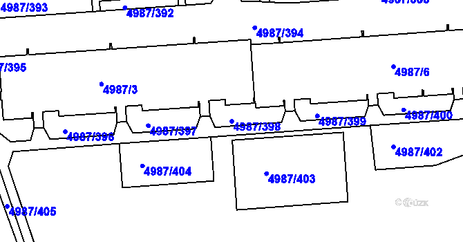 Parcela st. 4987/398 v KÚ Louny, Katastrální mapa