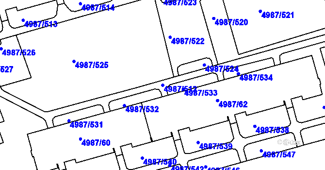 Parcela st. 4987/512 v KÚ Louny, Katastrální mapa