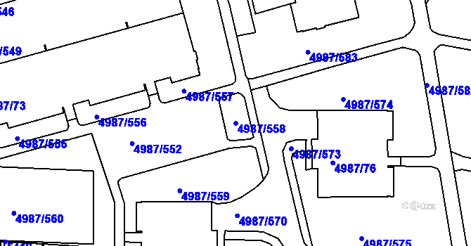 Parcela st. 4987/558 v KÚ Louny, Katastrální mapa