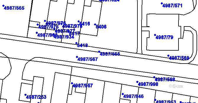 Parcela st. 4987/566 v KÚ Louny, Katastrální mapa