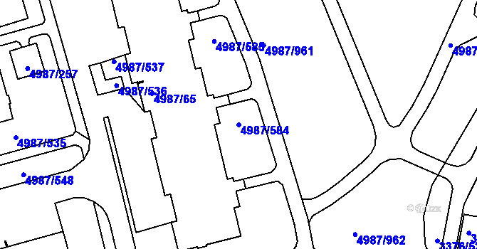 Parcela st. 4987/584 v KÚ Louny, Katastrální mapa