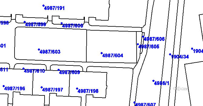 Parcela st. 4987/604 v KÚ Louny, Katastrální mapa