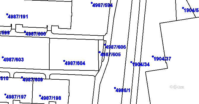 Parcela st. 4987/605 v KÚ Louny, Katastrální mapa