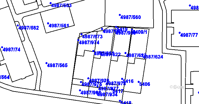 Parcela st. 4987/622 v KÚ Louny, Katastrální mapa