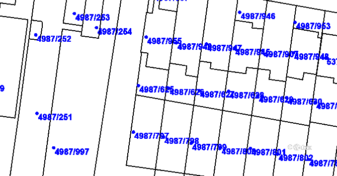 Parcela st. 4987/626 v KÚ Louny, Katastrální mapa