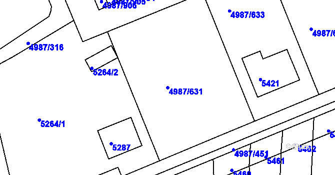 Parcela st. 4987/631 v KÚ Louny, Katastrální mapa