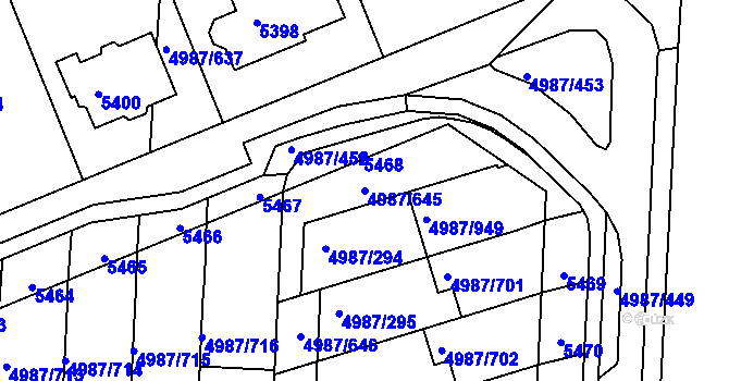 Parcela st. 4987/645 v KÚ Louny, Katastrální mapa