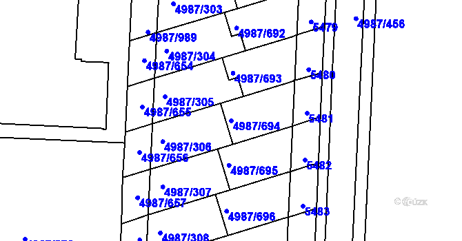 Parcela st. 4987/694 v KÚ Louny, Katastrální mapa