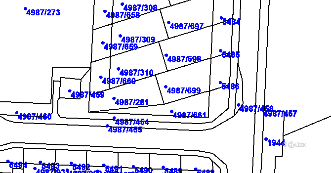 Parcela st. 4987/699 v KÚ Louny, Katastrální mapa
