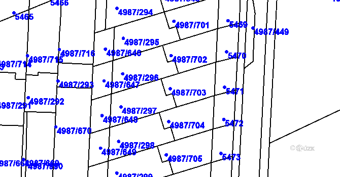 Parcela st. 4987/703 v KÚ Louny, Katastrální mapa