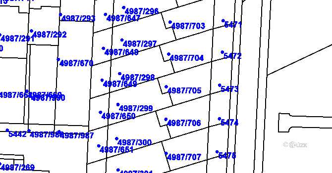 Parcela st. 4987/705 v KÚ Louny, Katastrální mapa