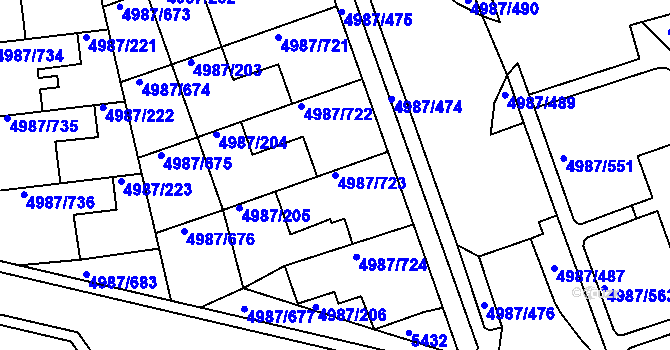 Parcela st. 4987/723 v KÚ Louny, Katastrální mapa