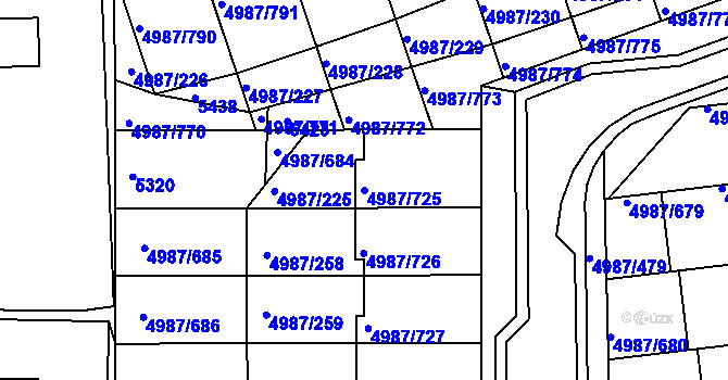 Parcela st. 4987/725 v KÚ Louny, Katastrální mapa