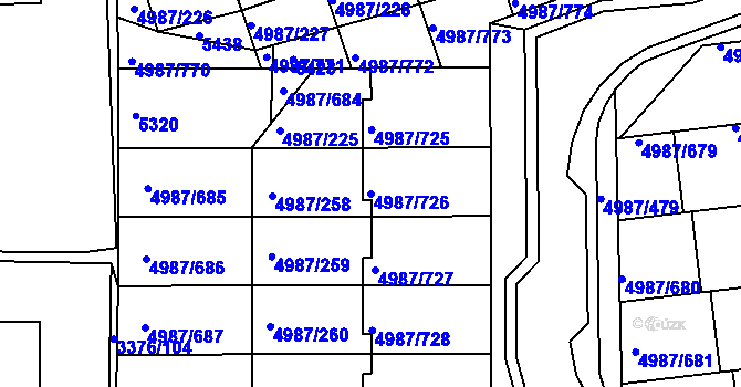 Parcela st. 4987/726 v KÚ Louny, Katastrální mapa