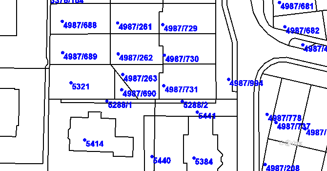 Parcela st. 4987/731 v KÚ Louny, Katastrální mapa