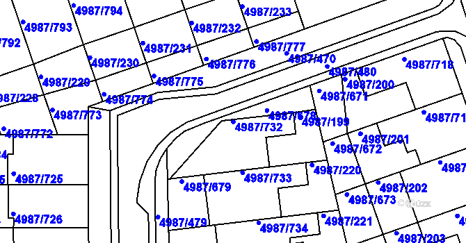 Parcela st. 4987/732 v KÚ Louny, Katastrální mapa