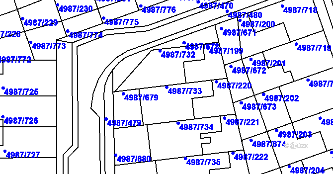 Parcela st. 4987/733 v KÚ Louny, Katastrální mapa