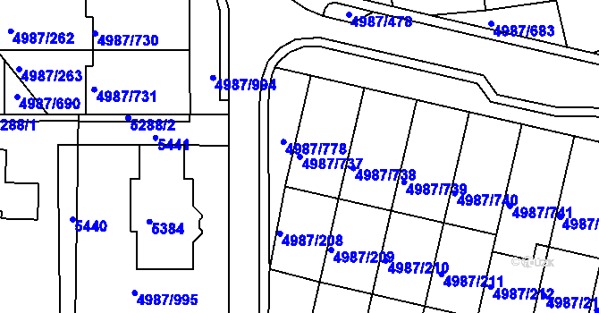 Parcela st. 4987/737 v KÚ Louny, Katastrální mapa