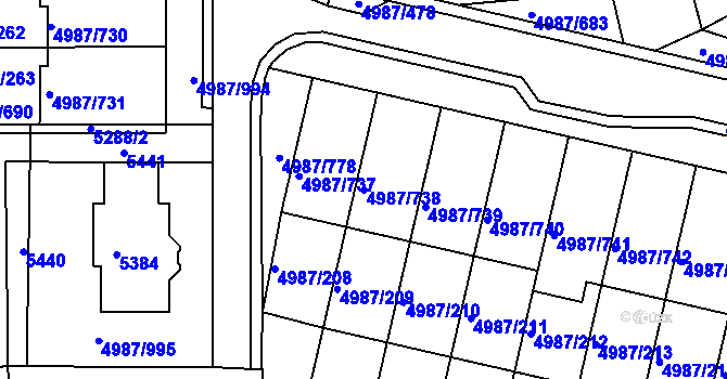 Parcela st. 4987/738 v KÚ Louny, Katastrální mapa