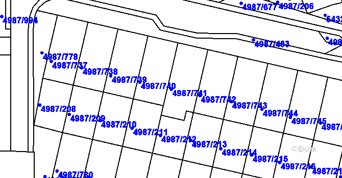 Parcela st. 4987/741 v KÚ Louny, Katastrální mapa