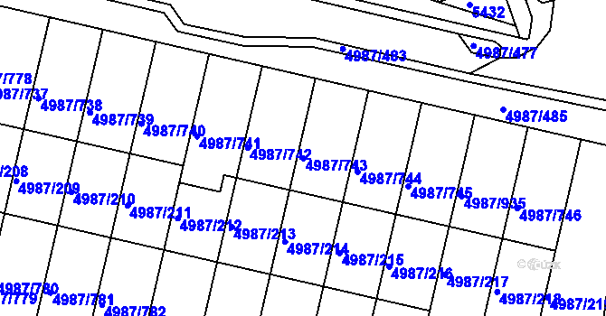 Parcela st. 4987/743 v KÚ Louny, Katastrální mapa