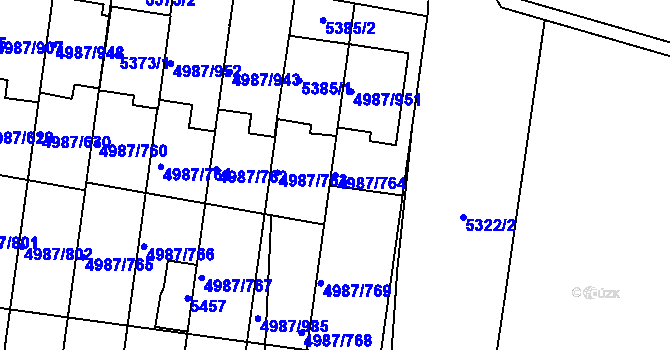 Parcela st. 4987/764 v KÚ Louny, Katastrální mapa