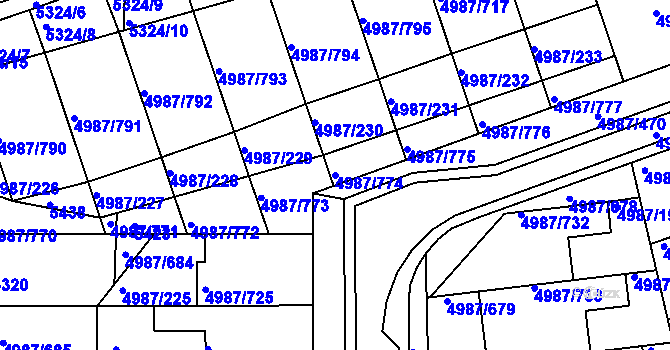 Parcela st. 4987/774 v KÚ Louny, Katastrální mapa
