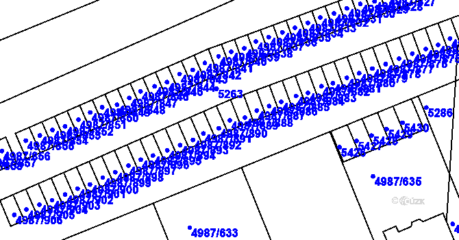 Parcela st. 4987/889 v KÚ Louny, Katastrální mapa