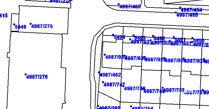 Parcela st. 4987/932 v KÚ Louny, Katastrální mapa