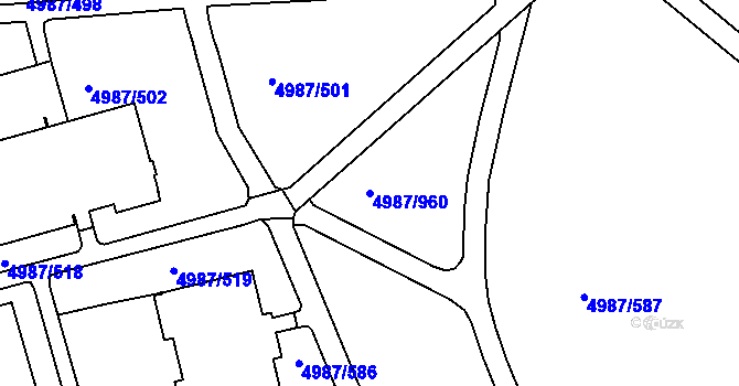 Parcela st. 4987/960 v KÚ Louny, Katastrální mapa