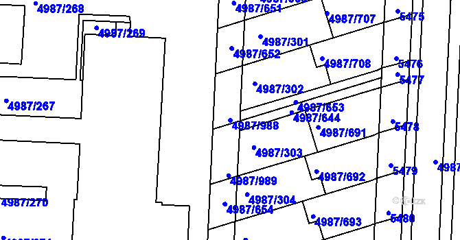 Parcela st. 4987/988 v KÚ Louny, Katastrální mapa