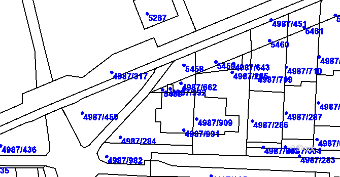 Parcela st. 4987/992 v KÚ Louny, Katastrální mapa