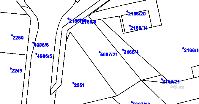 Parcela st. 5087/21 v KÚ Louny, Katastrální mapa