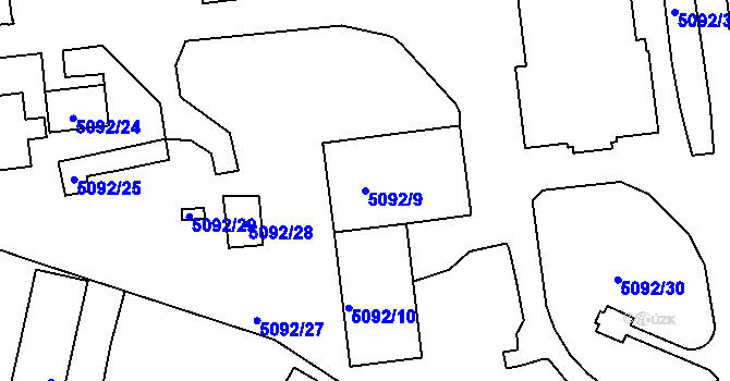 Parcela st. 5092/9 v KÚ Louny, Katastrální mapa