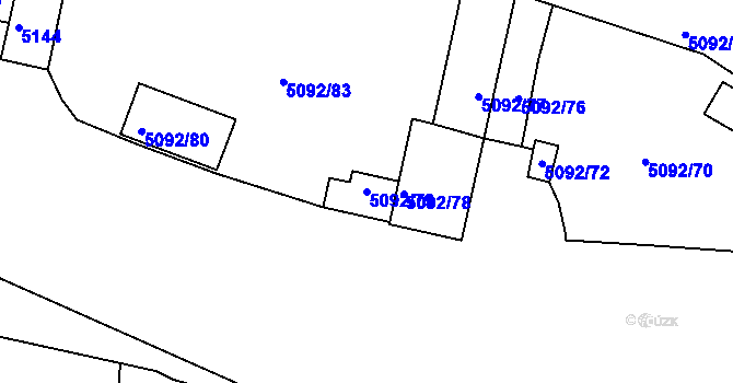Parcela st. 5092/79 v KÚ Louny, Katastrální mapa