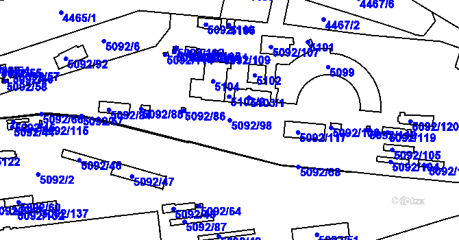 Parcela st. 5092/98 v KÚ Louny, Katastrální mapa