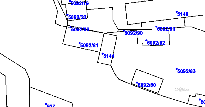 Parcela st. 5144 v KÚ Louny, Katastrální mapa