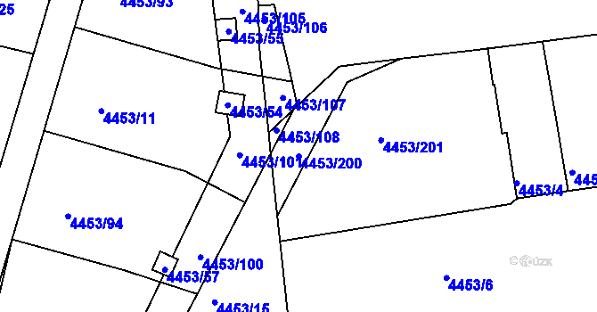 Parcela st. 4453/200 v KÚ Louny, Katastrální mapa