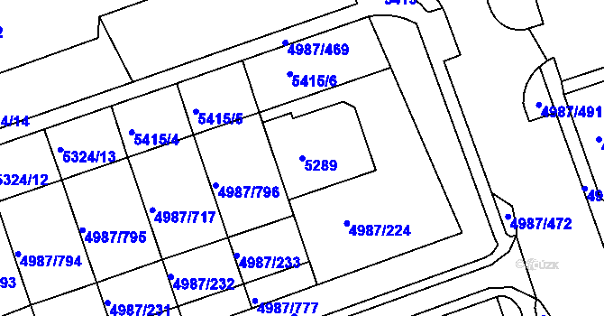 Parcela st. 5289 v KÚ Louny, Katastrální mapa