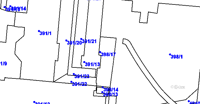 Parcela st. 398/17 v KÚ Louny, Katastrální mapa