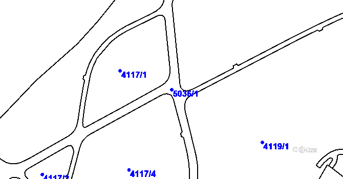 Parcela st. 5036/1 v KÚ Louny, Katastrální mapa