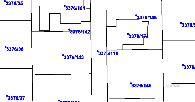 Parcela st. 3376/110 v KÚ Louny, Katastrální mapa
