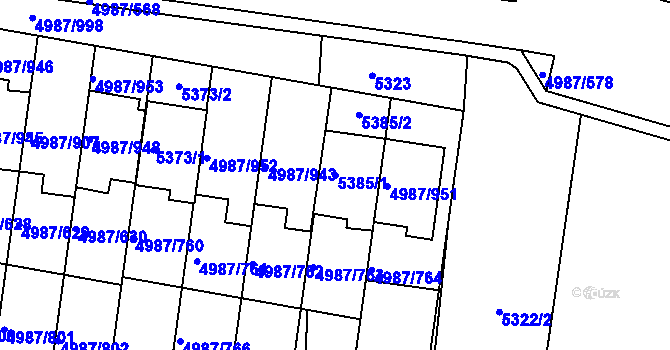 Parcela st. 5385/1 v KÚ Louny, Katastrální mapa