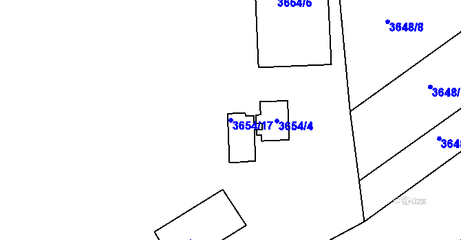 Parcela st. 3654/17 v KÚ Louny, Katastrální mapa