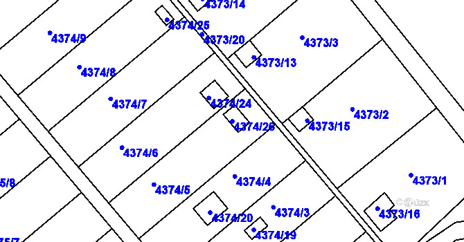 Parcela st. 4374/26 v KÚ Louny, Katastrální mapa