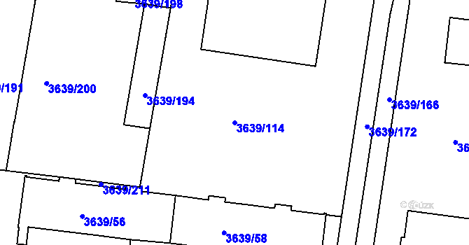 Parcela st. 3639/114 v KÚ Louny, Katastrální mapa