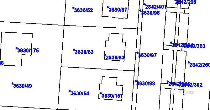 Parcela st. 3630/83 v KÚ Louny, Katastrální mapa